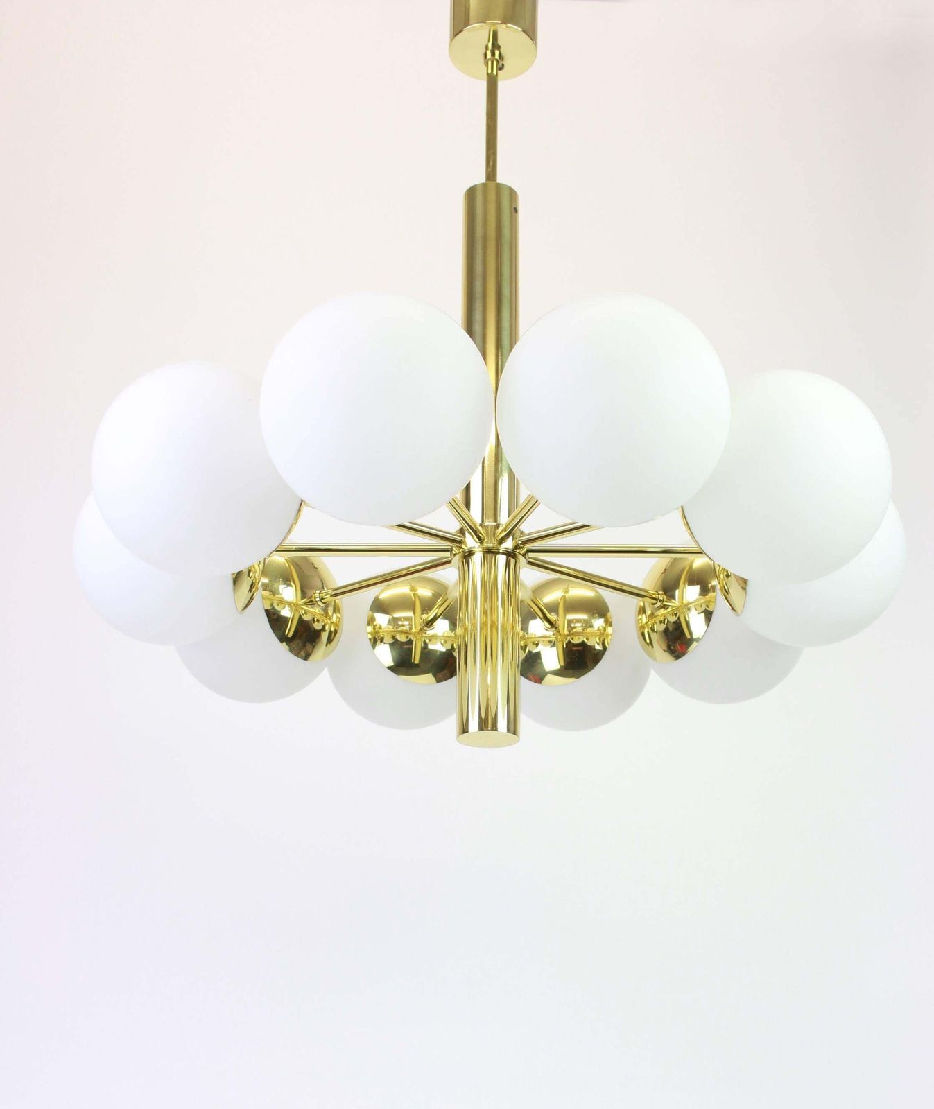 1 Of 2 Large Stunning Kaiser Sputnik Opal Globes Chandelier, Germany, 1970s photo Lighting