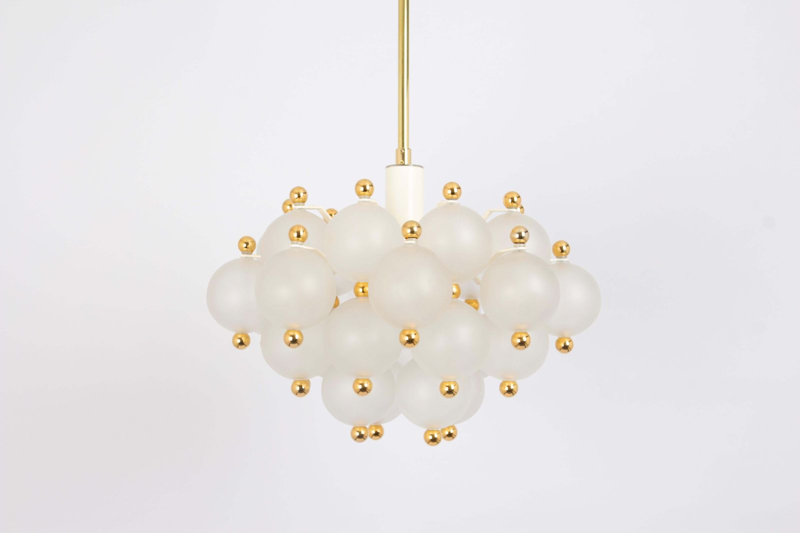 Large Frosted Glass And Brass Chandelier By Kinkeldey, Germany, 1970s photo for sale