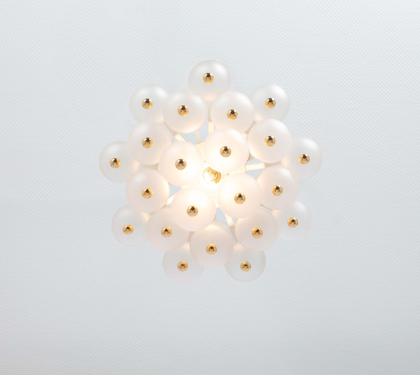 photo for sale Large Frosted Glass And Brass Chandelier By Kinkeldey, Germany, 1970s