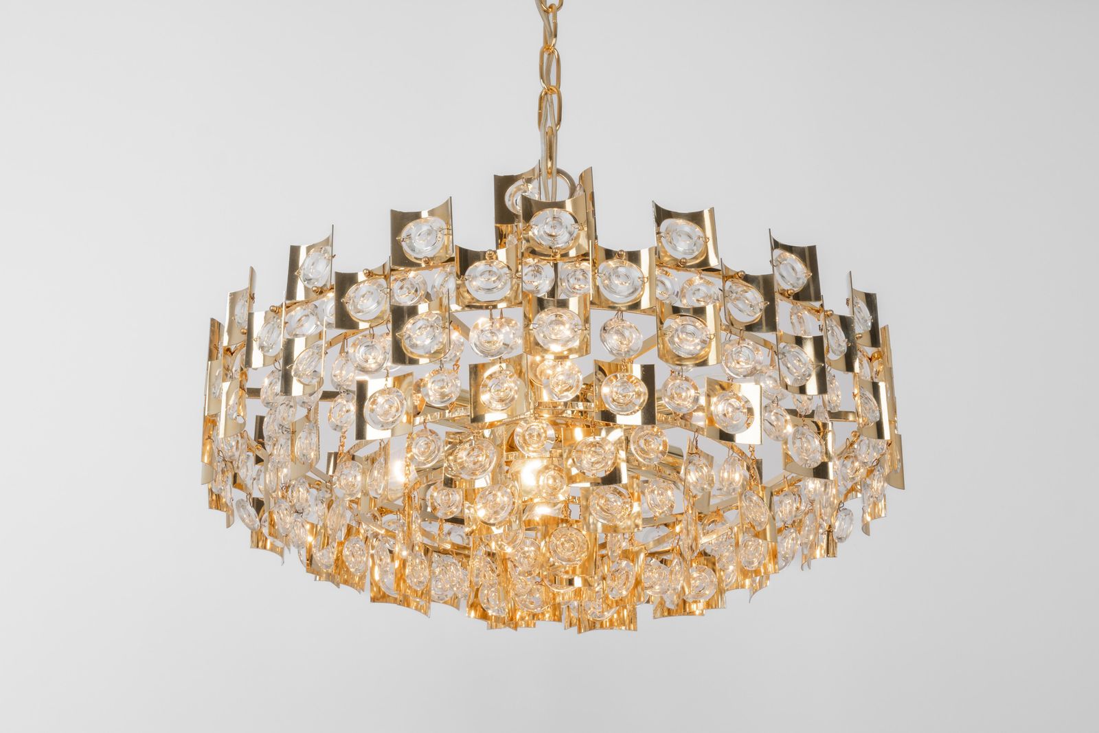 photo furniture Impressive Large Gilt Brass And Crystal Glass Chandelier By Palwa Germany, 1960s