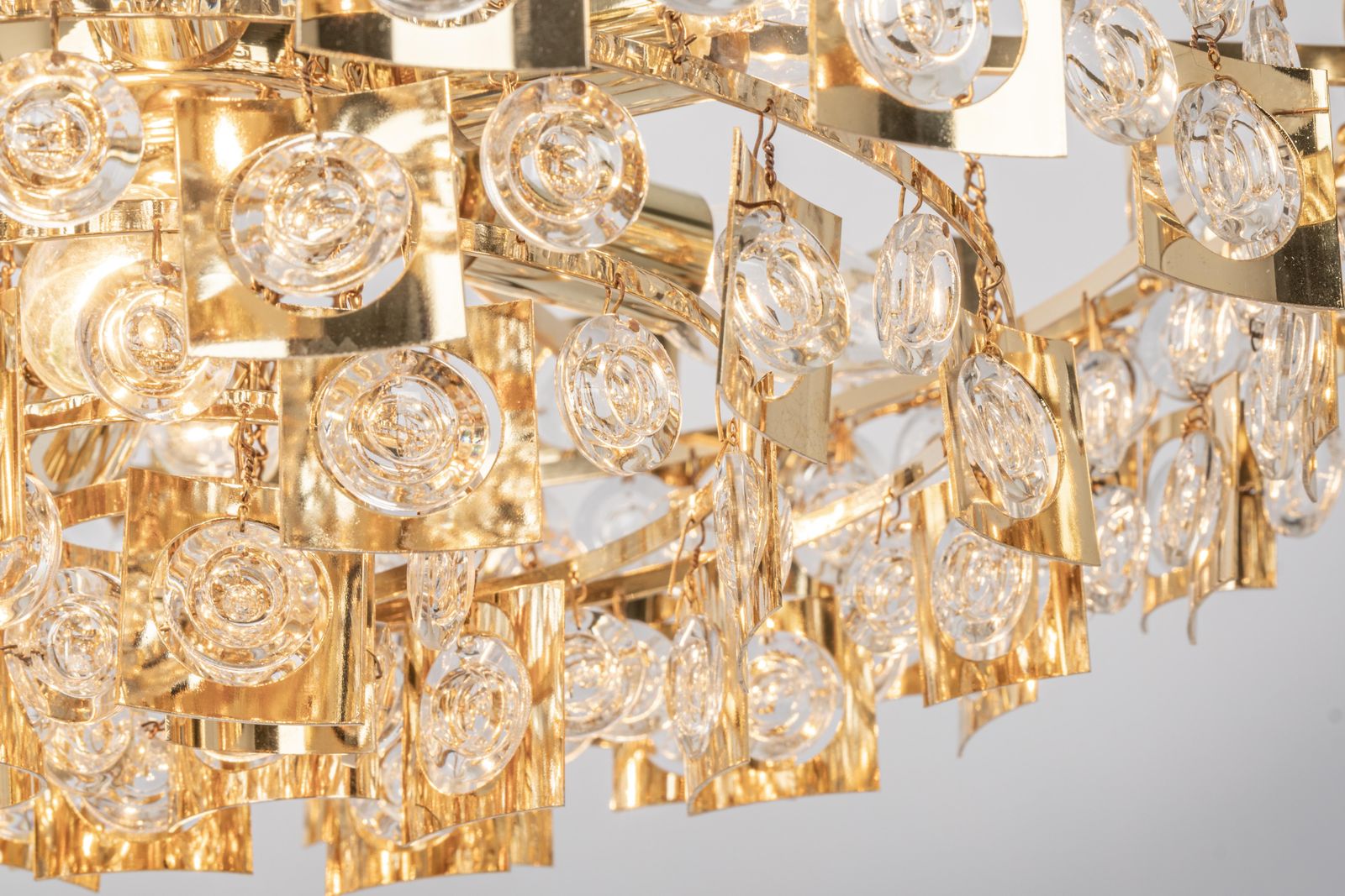 photo for sale Impressive Large Gilt Brass And Crystal Glass Chandelier By Palwa Germany, 1960s