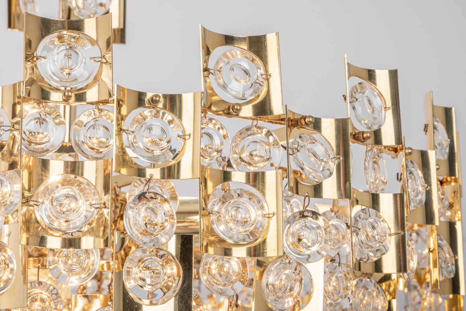 Lighting Impressive Large Gilt Brass And Crystal Glass Chandelier By Palwa Germany, 1960s photo