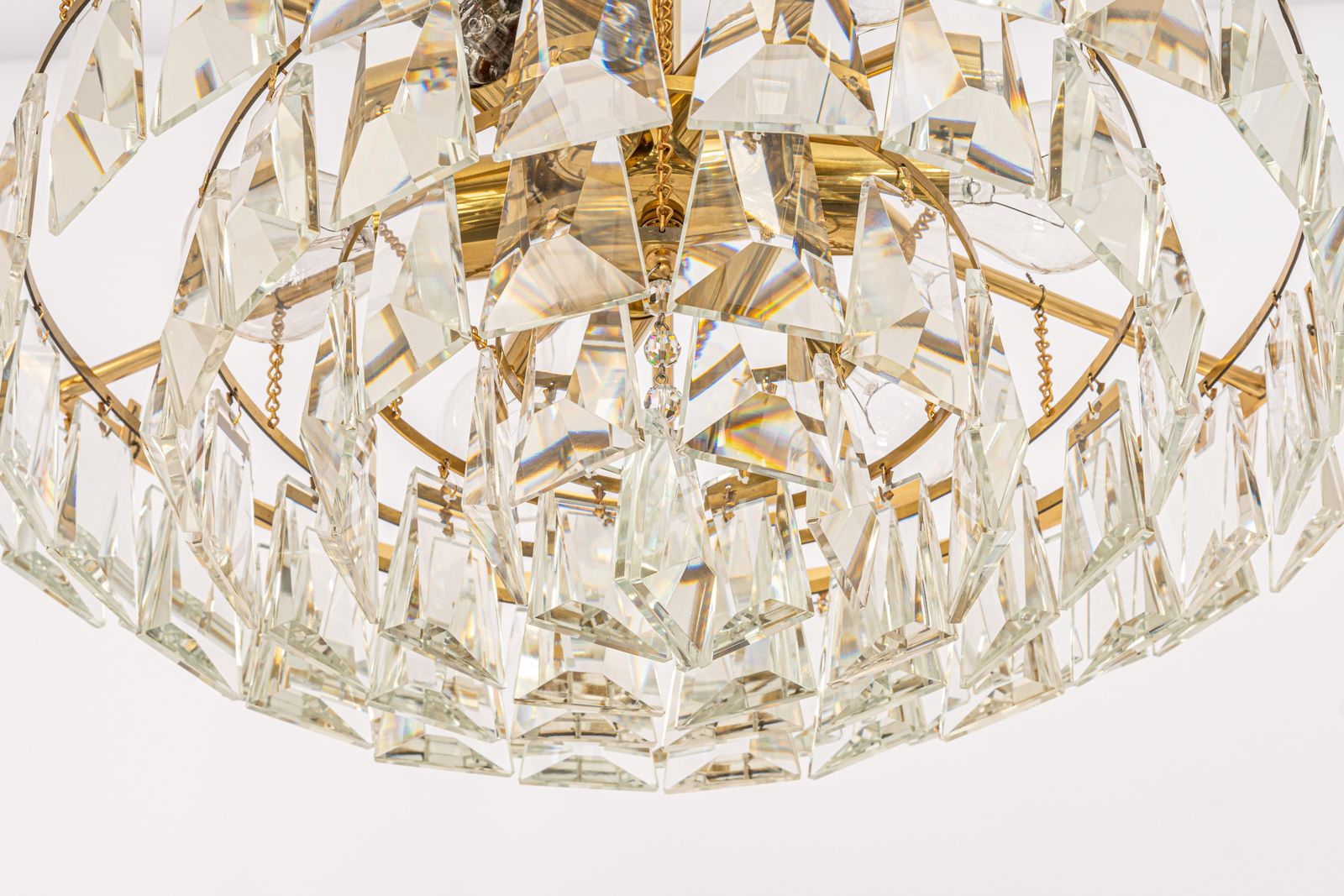 Large Gilt Brass And Crystal Chandelier, By Palwa, Germany, 1970s photo for sale