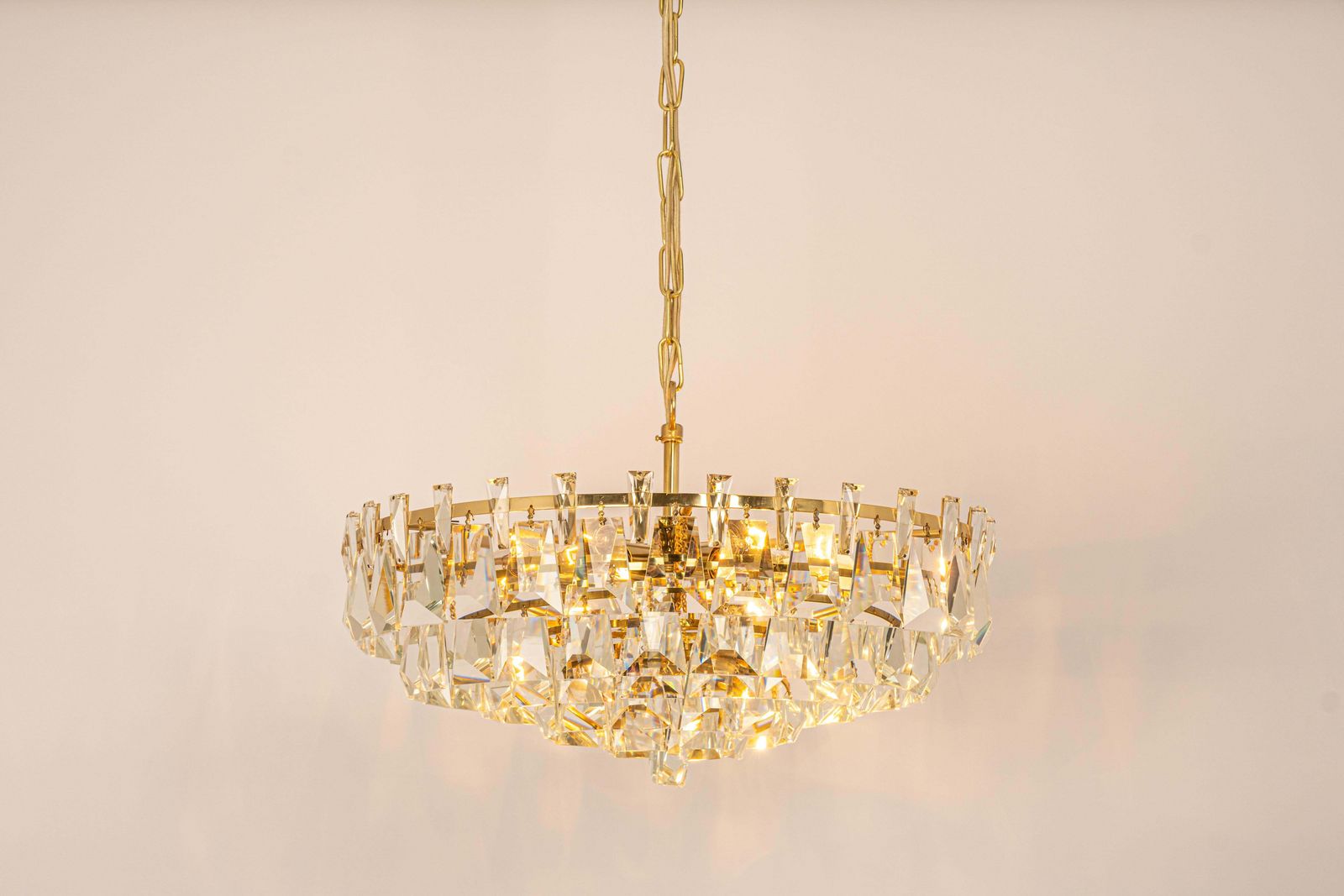Large Gilt Brass And Crystal Chandelier, By Palwa, Germany, 1970s photo vinterior