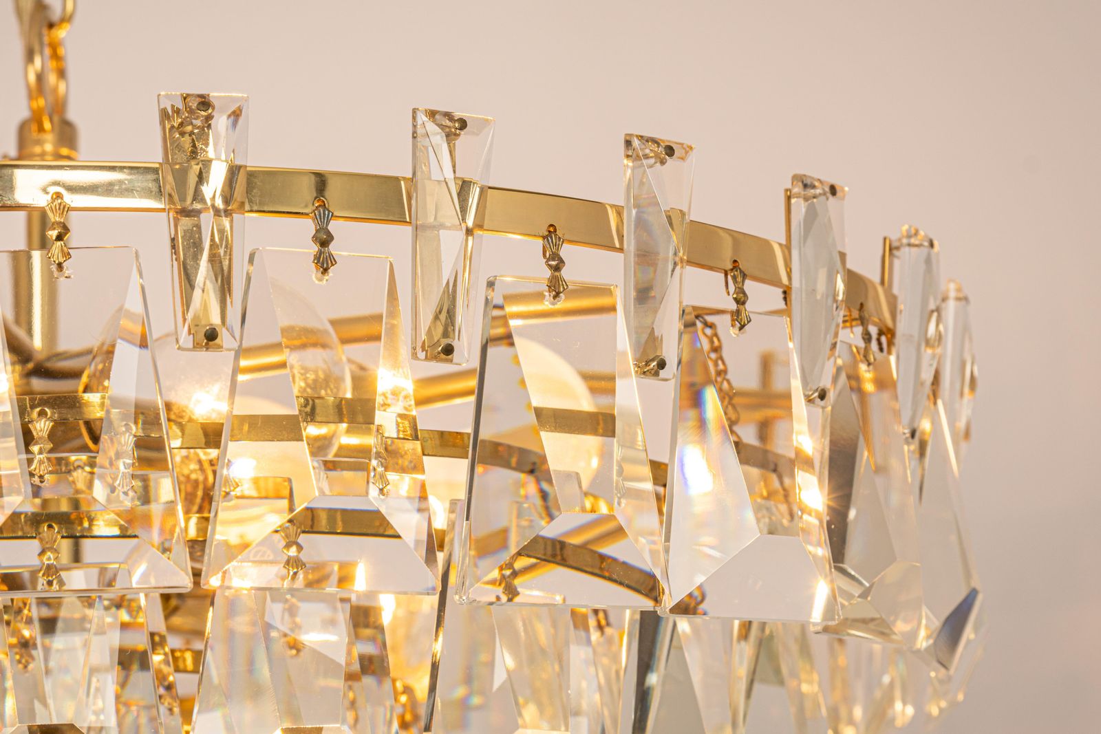 photo furniture Large Gilt Brass And Crystal Chandelier, By Palwa, Germany, 1970s
