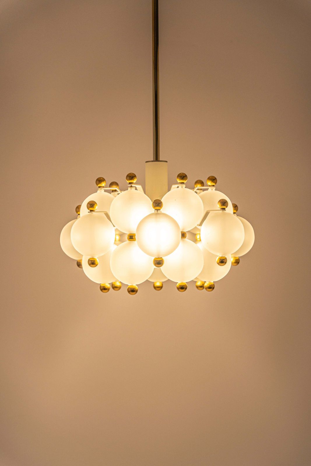 Large Frosted Glass And Brass Chandelier By Kinkeldey, Germany, 1970s photo for sale
