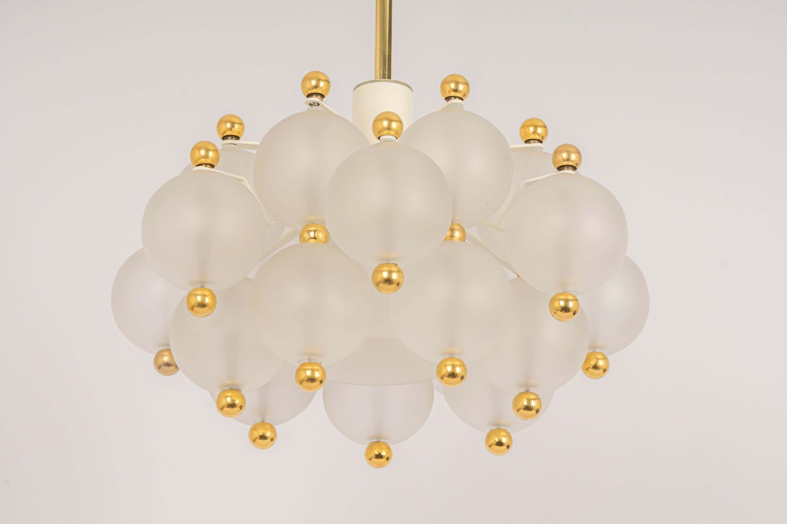 Large Frosted Glass And Brass Chandelier By Kinkeldey, Germany, 1970s photo buy