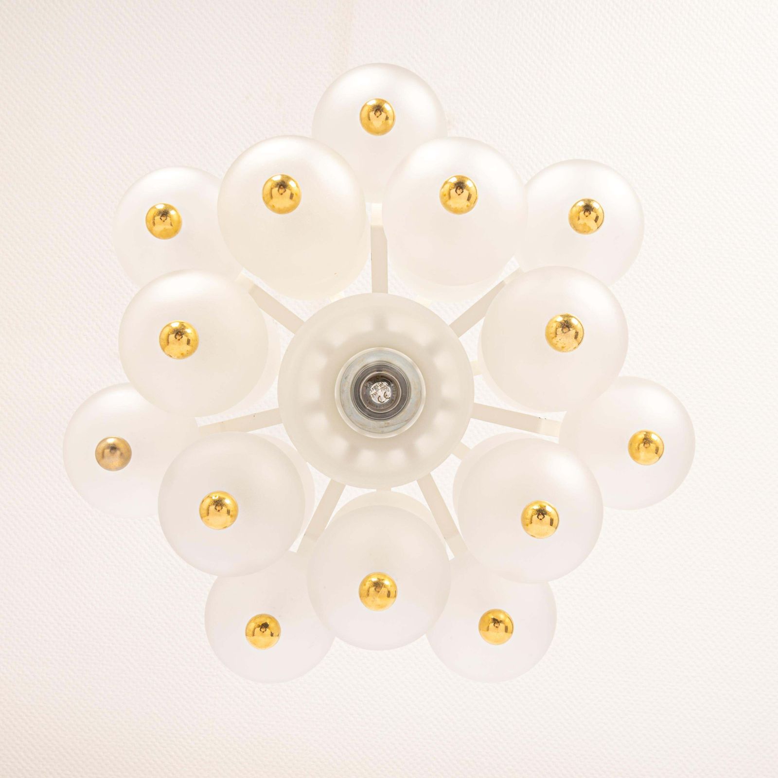 photo furniture Large Frosted Glass And Brass Chandelier By Kinkeldey, Germany, 1970s