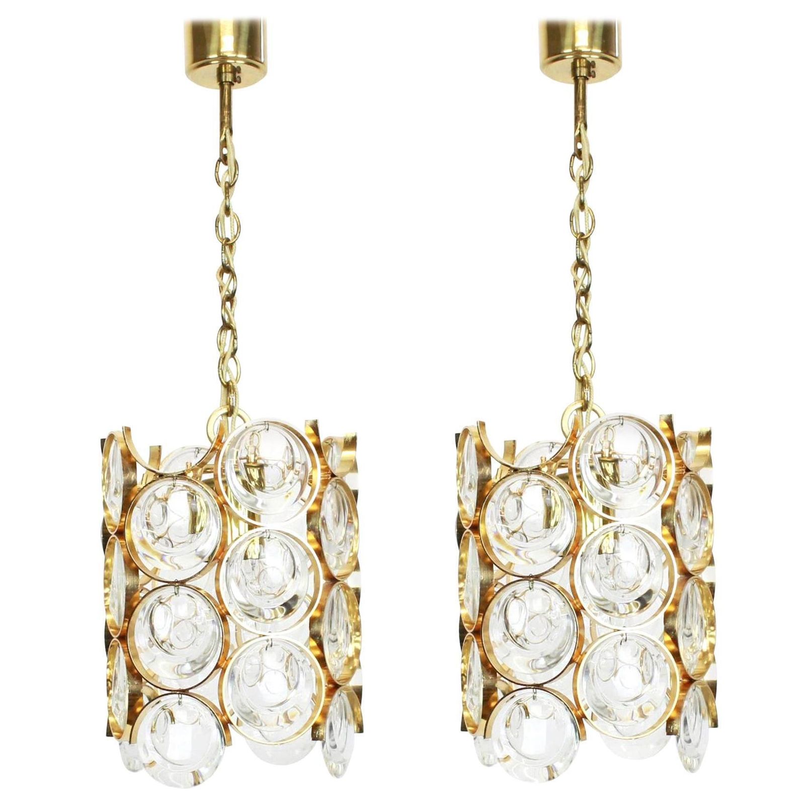 Pair Of Petite Gilded Brass Pendants, Sciolari Design For Palwa, Germany, 1970s