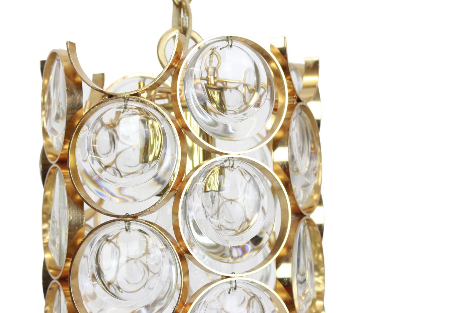 Pair Of Petite Gilded Brass Pendants, Sciolari Design For Palwa, Germany, 1970s photo for sale