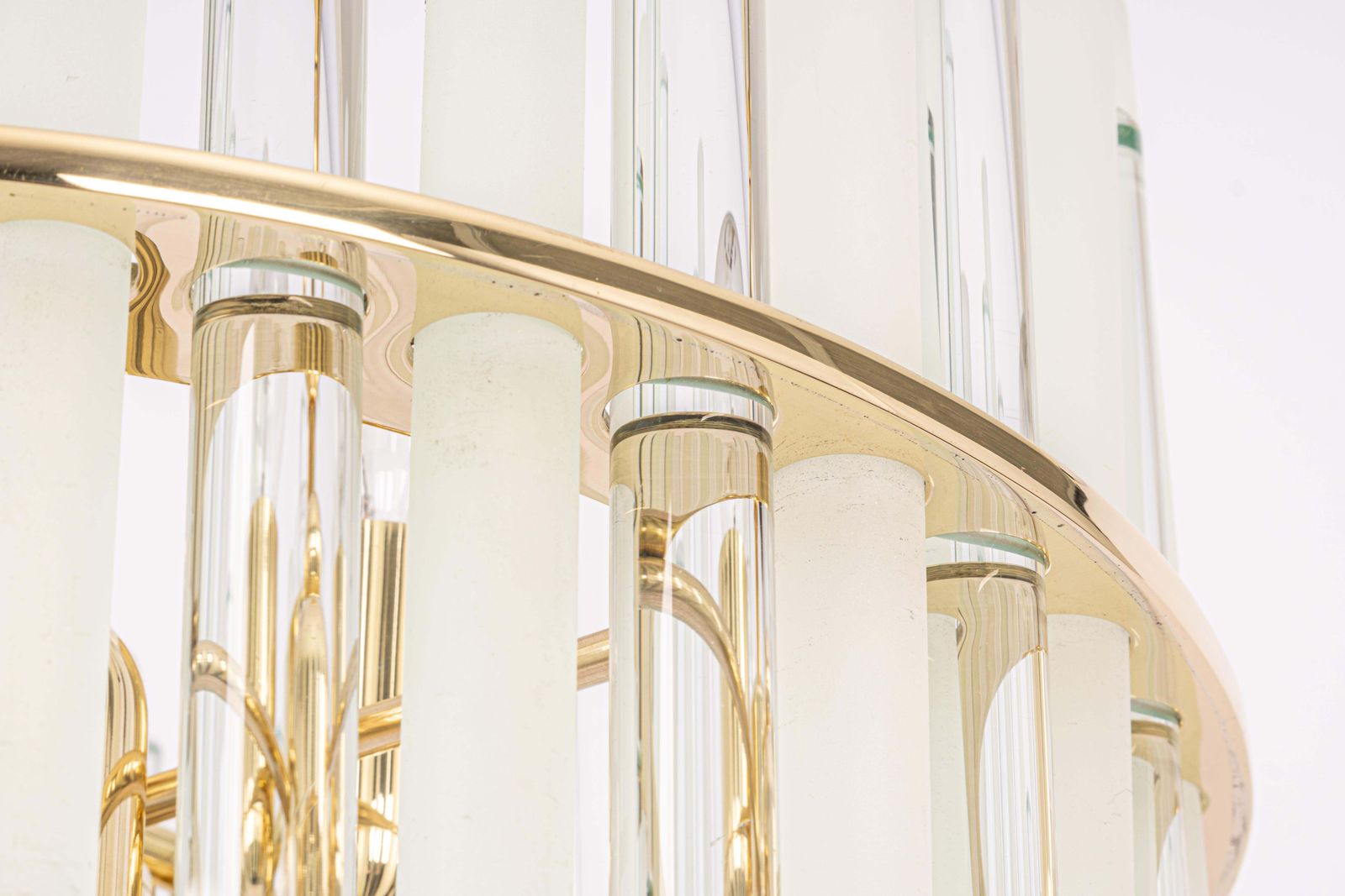 Stunning Gilt Brass And Crystal Glass Rods Chandelier By C.Palme, Germany, 1970s photo vinterior