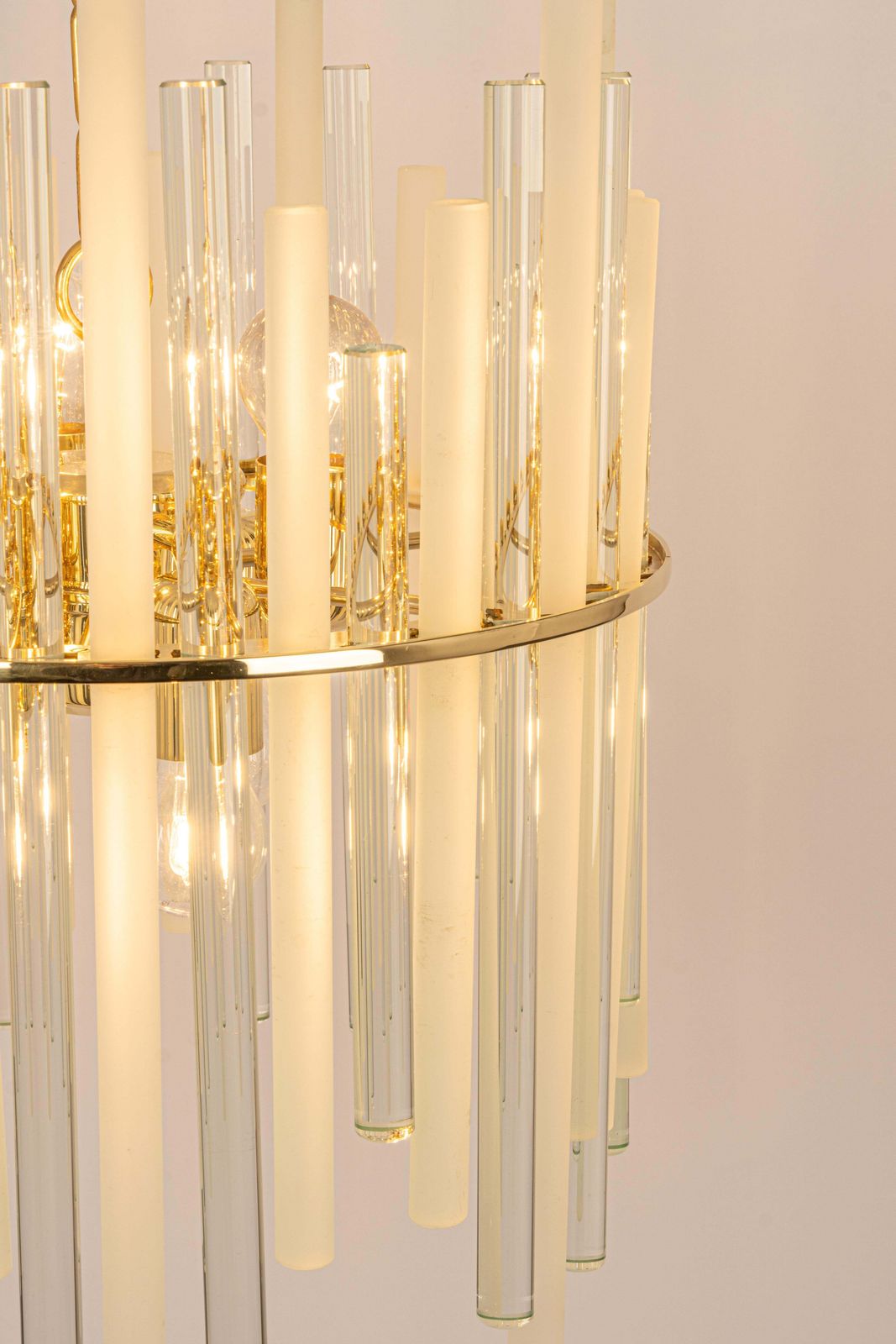 Stunning Gilt Brass And Crystal Glass Rods Chandelier By C.Palme, Germany, 1970s photo vintage