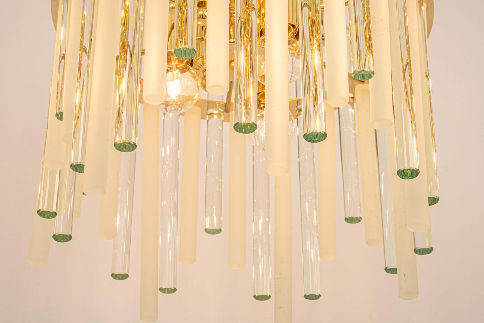photo furniture Stunning Gilt Brass And Crystal Glass Rods Chandelier By C.Palme, Germany, 1970s