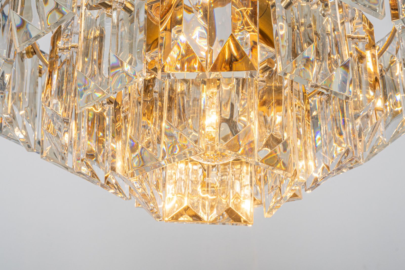 Stunning Chandelier, Brass And Crystal Glass By Kinkeldey, Germany, 1970s photo vintage