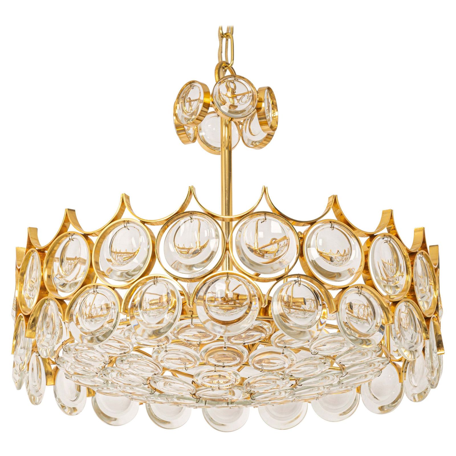 Brass And Crystal Chandelier, Sciolari Design By Palwa, Germany, 1970s