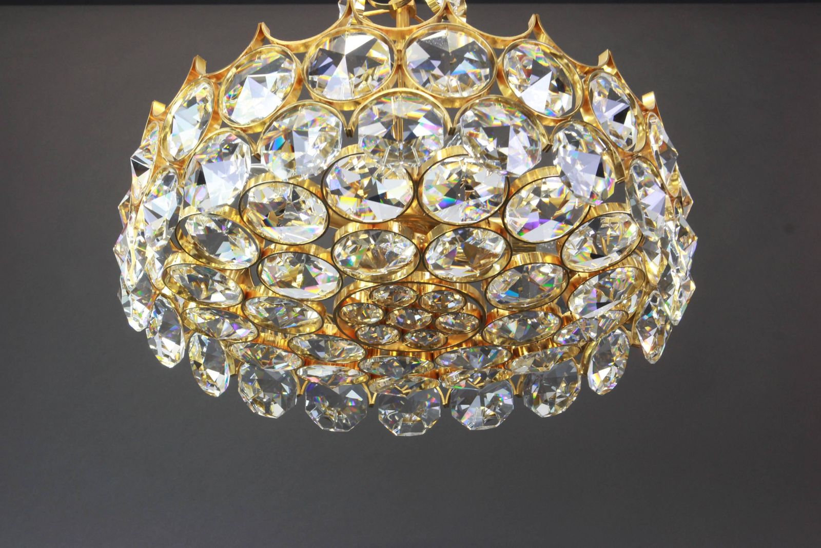 Gilt Brass And Crystal Glass Encrusted Chandelier By Palwa, Germany, 1970s photo 1977.0