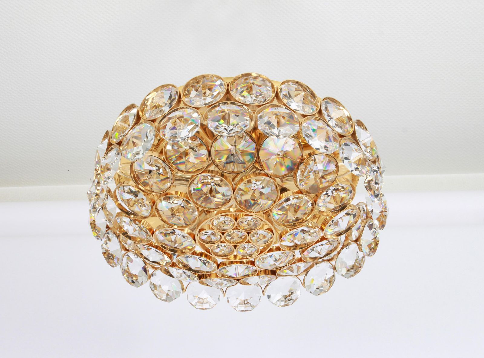 Gilt Brass And Crystal Glass Encrusted Chandelier By Palwa, Germany, 1970s photo vintage