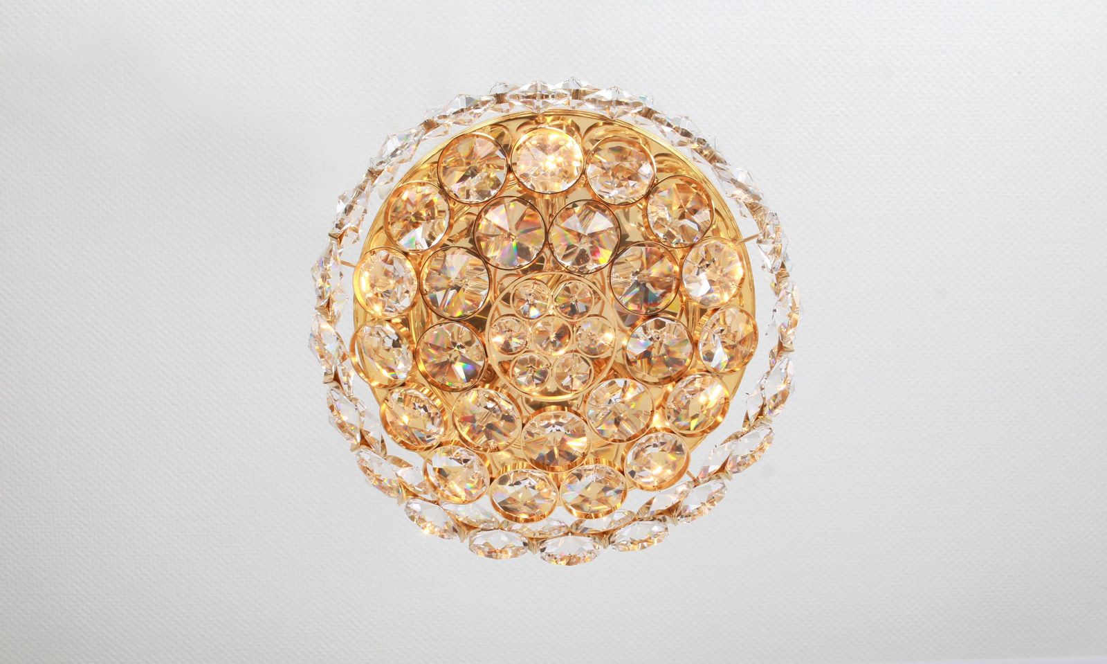 photo for sale Gilt Brass And Crystal Glass Encrusted Chandelier By Palwa, Germany, 1970s