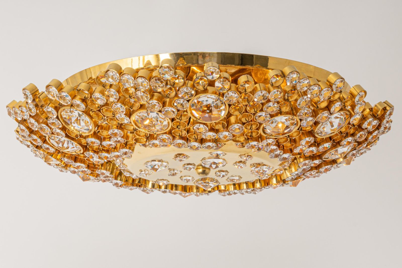 Petite Delicate Gilt Brass Cut Glass Flower Flush Mount By Palwa, Germany, 1970s photo furniture