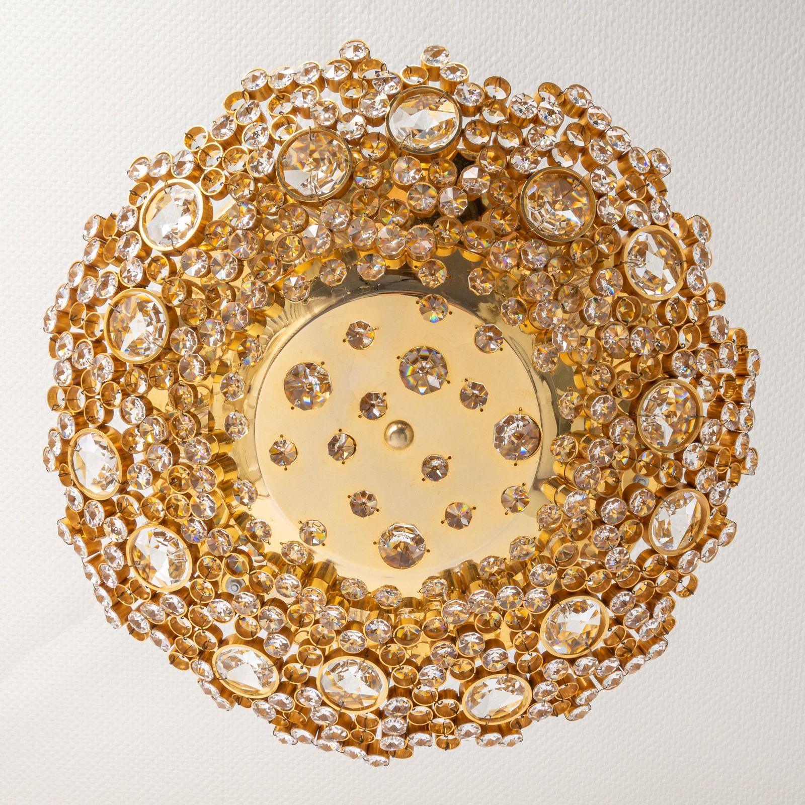 Petite Delicate Gilt Brass Cut Glass Flower Flush Mount By Palwa, Germany, 1970s photo buy
