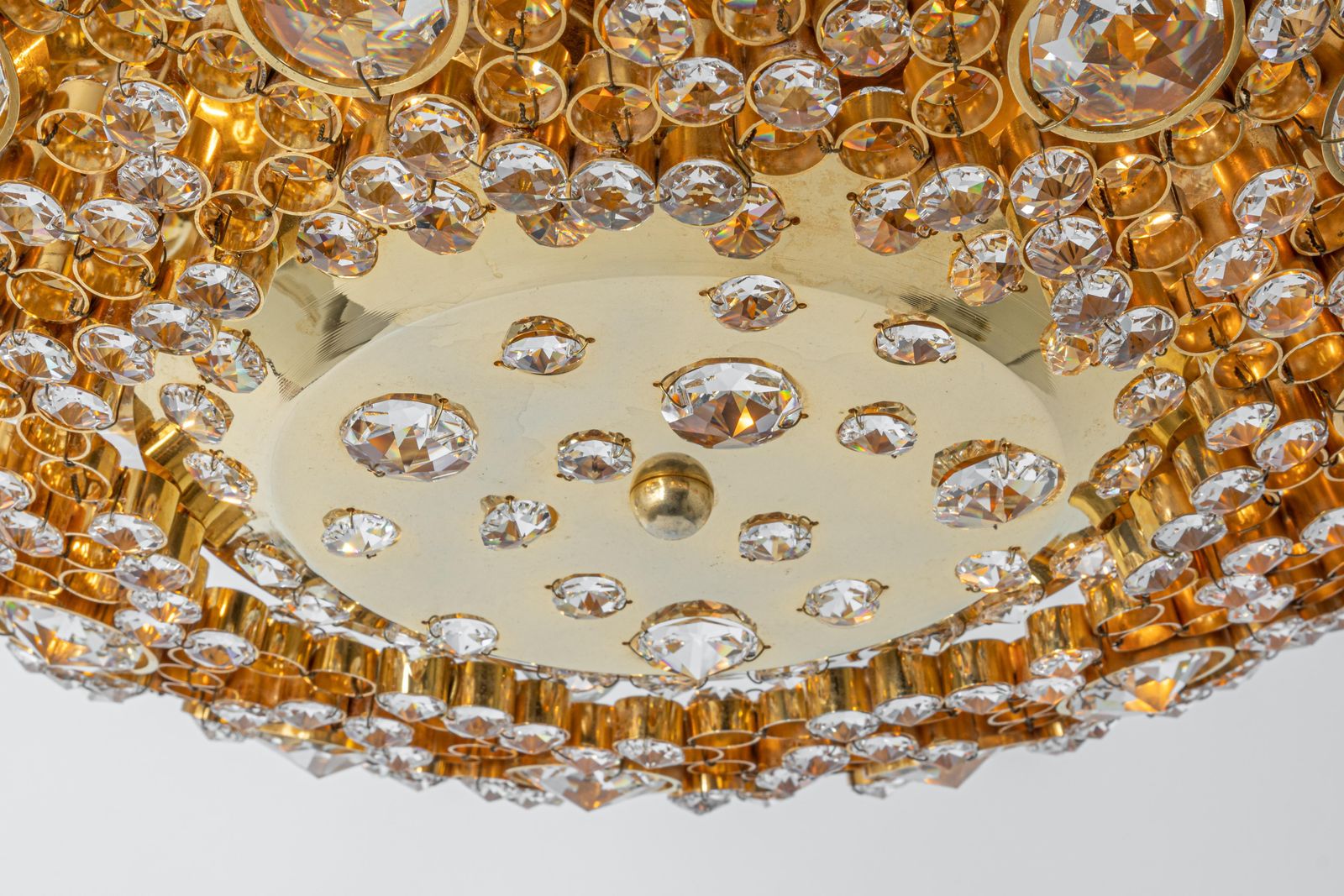 photo furniture Petite Delicate Gilt Brass Cut Glass Flower Flush Mount By Palwa, Germany, 1970s