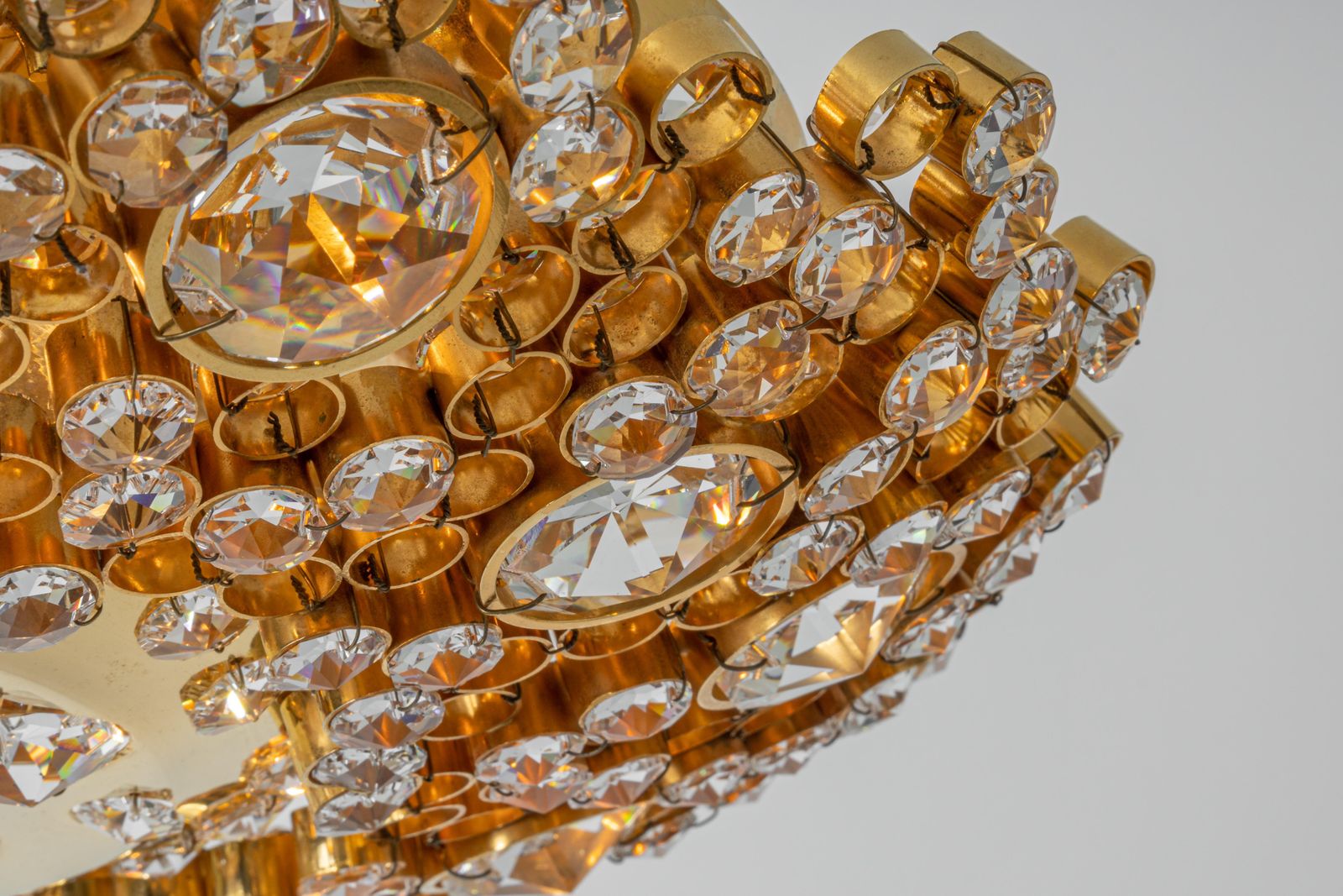 photo for sale Petite Delicate Gilt Brass Cut Glass Flower Flush Mount By Palwa, Germany, 1970s