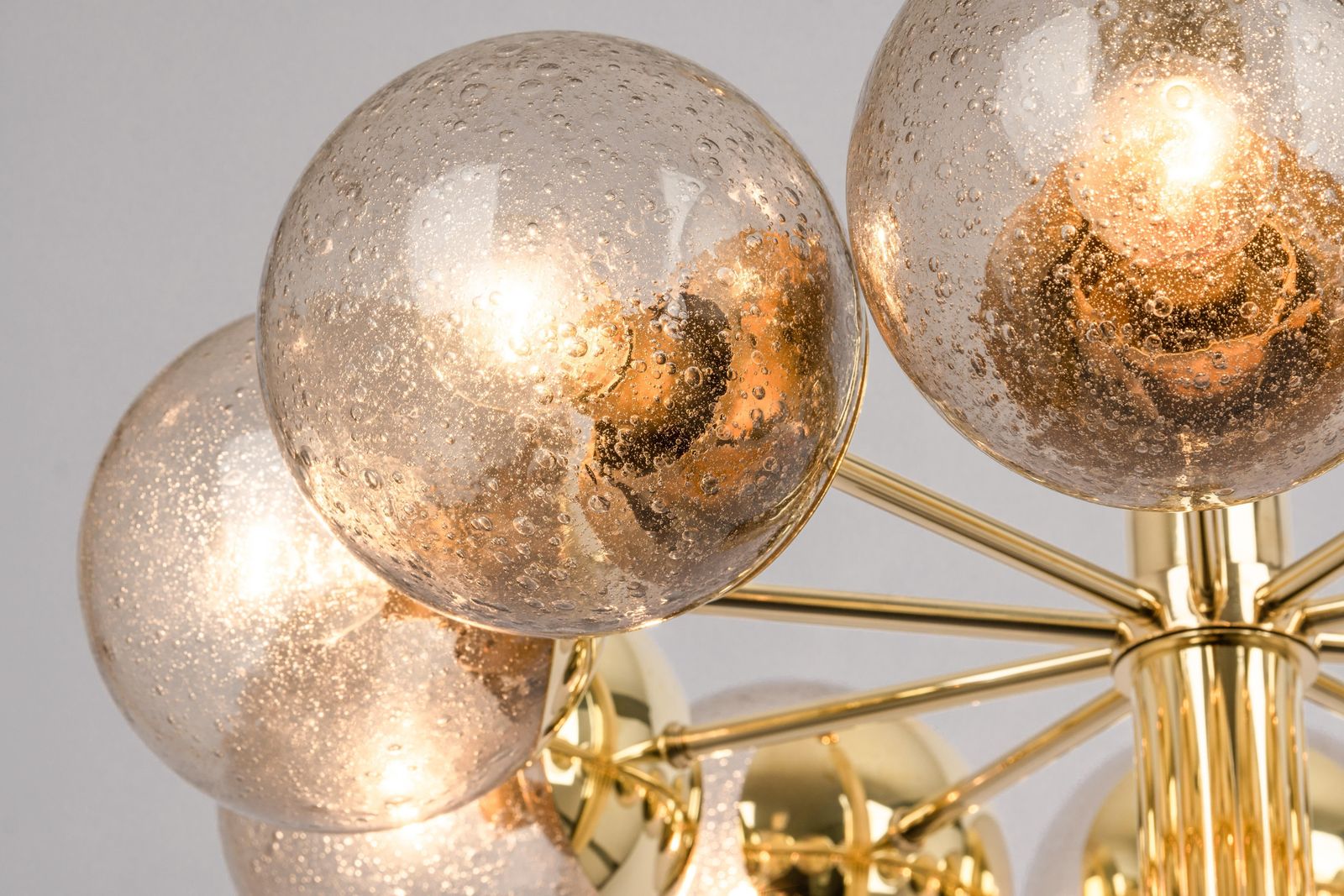photo furniture Large Stunning Kaiser Sputnik Smoked Glass Globes Chandelier, Germany, 1970s