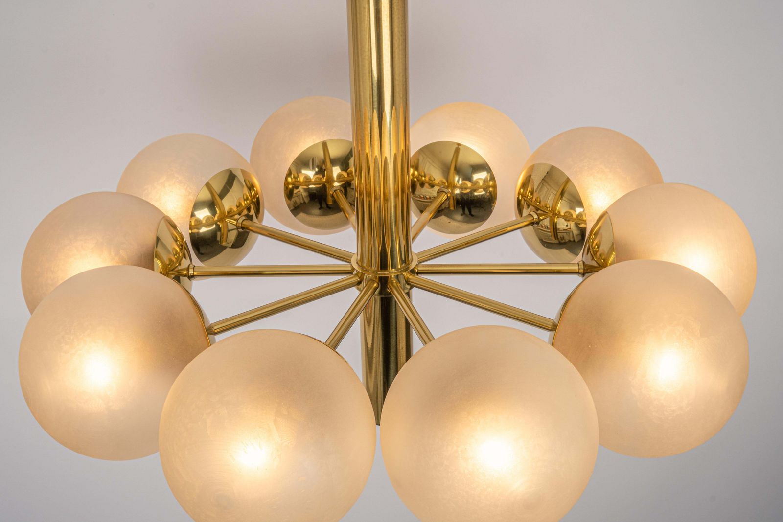 Large Stunning Kaiser Sputnik Glass Globes Chandelier, Germany, 1970s photo vinterior