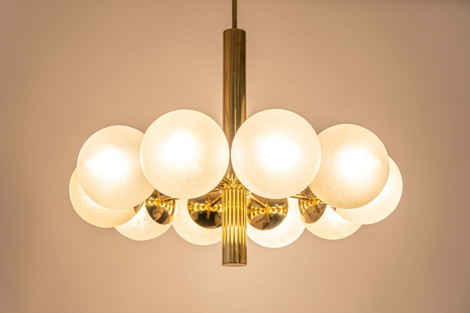 Large Stunning Kaiser Sputnik Glass Globes Chandelier, Germany, 1970s photo vintage