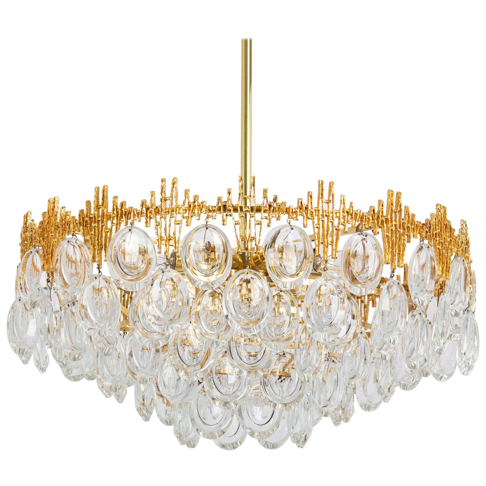 Stunning Large Brass And Crystal Chandelier, By Palwa, Germany, 1970s