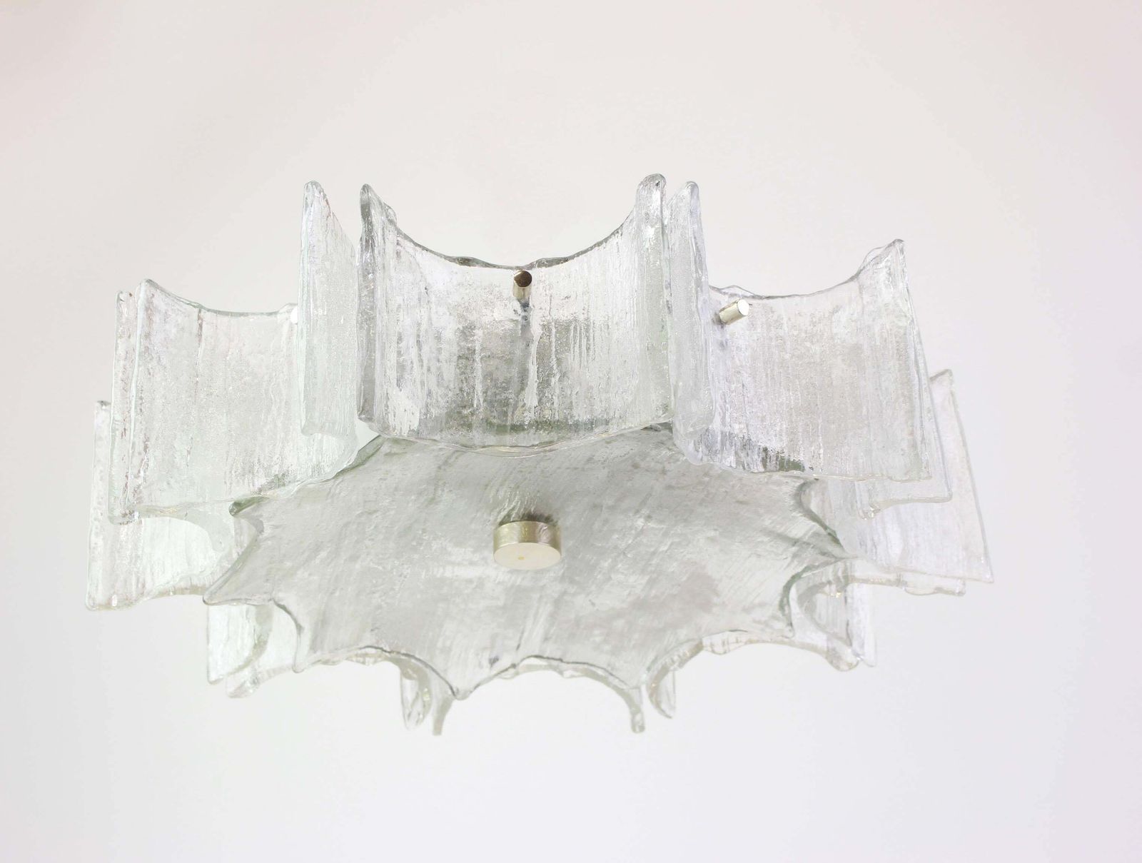 1 Of 3 Large Ice Glass Chrome Flushmount Fixture By Kaiser, Germany, 1960s photo furniture