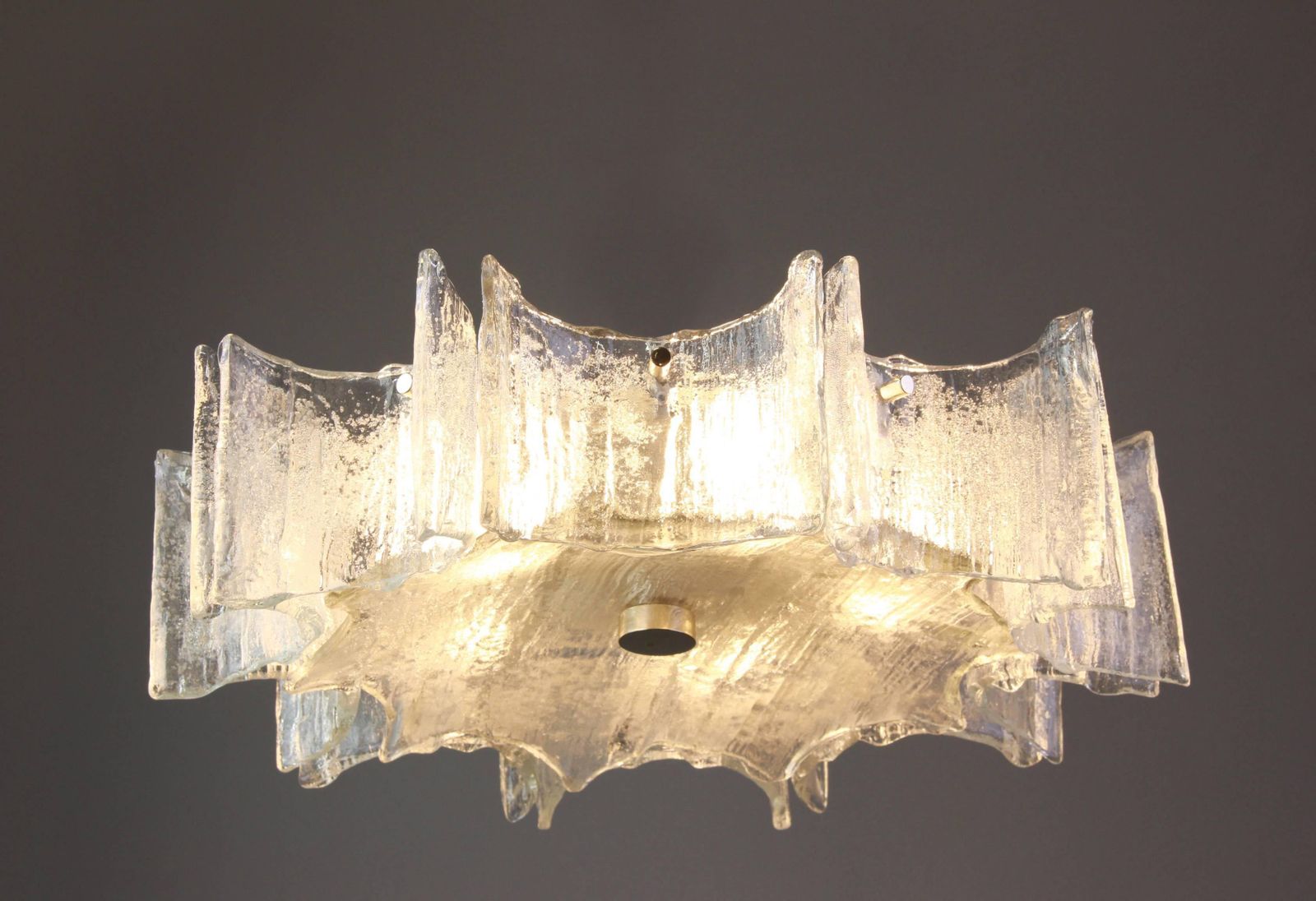 1 Of 3 Large Ice Glass Chrome Flushmount Fixture By Kaiser, Germany, 1960s photo for sale