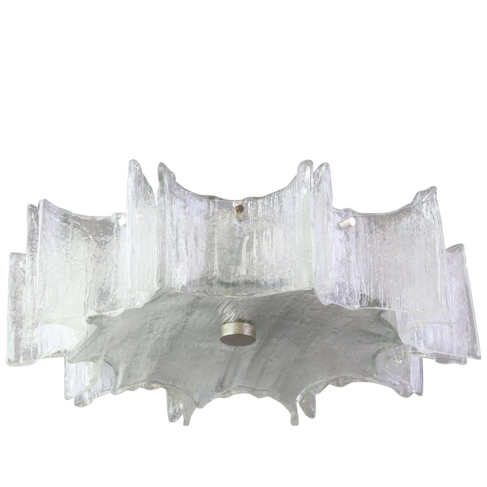1 Of 3 Large Ice Glass Chrome Flushmount Fixture By Kaiser, Germany, 1960s photo buy