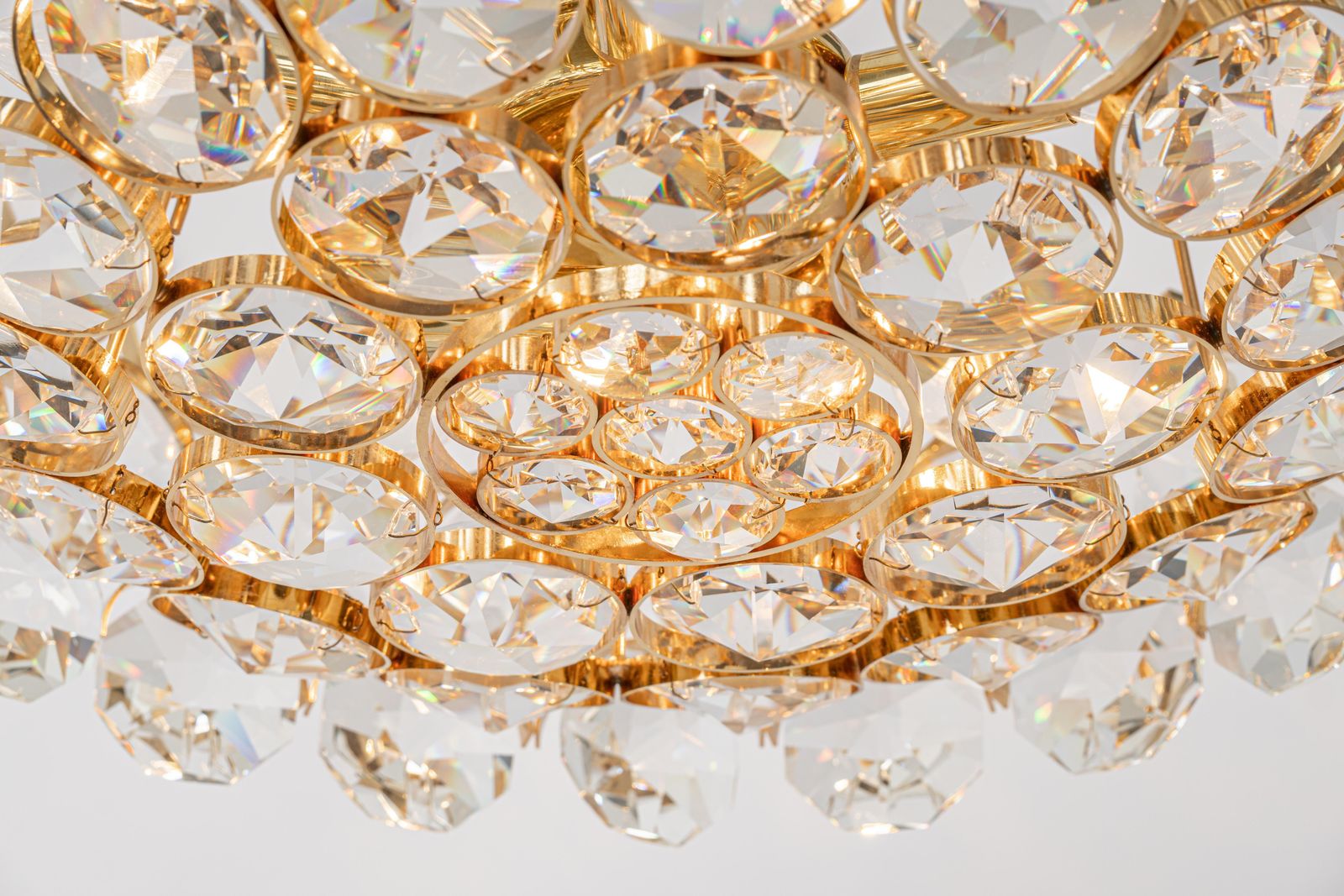 photo for sale 1 Of 4 Large Gilt Brass Chandelier, Sciolari Design By Palwa, Germany, 1970s