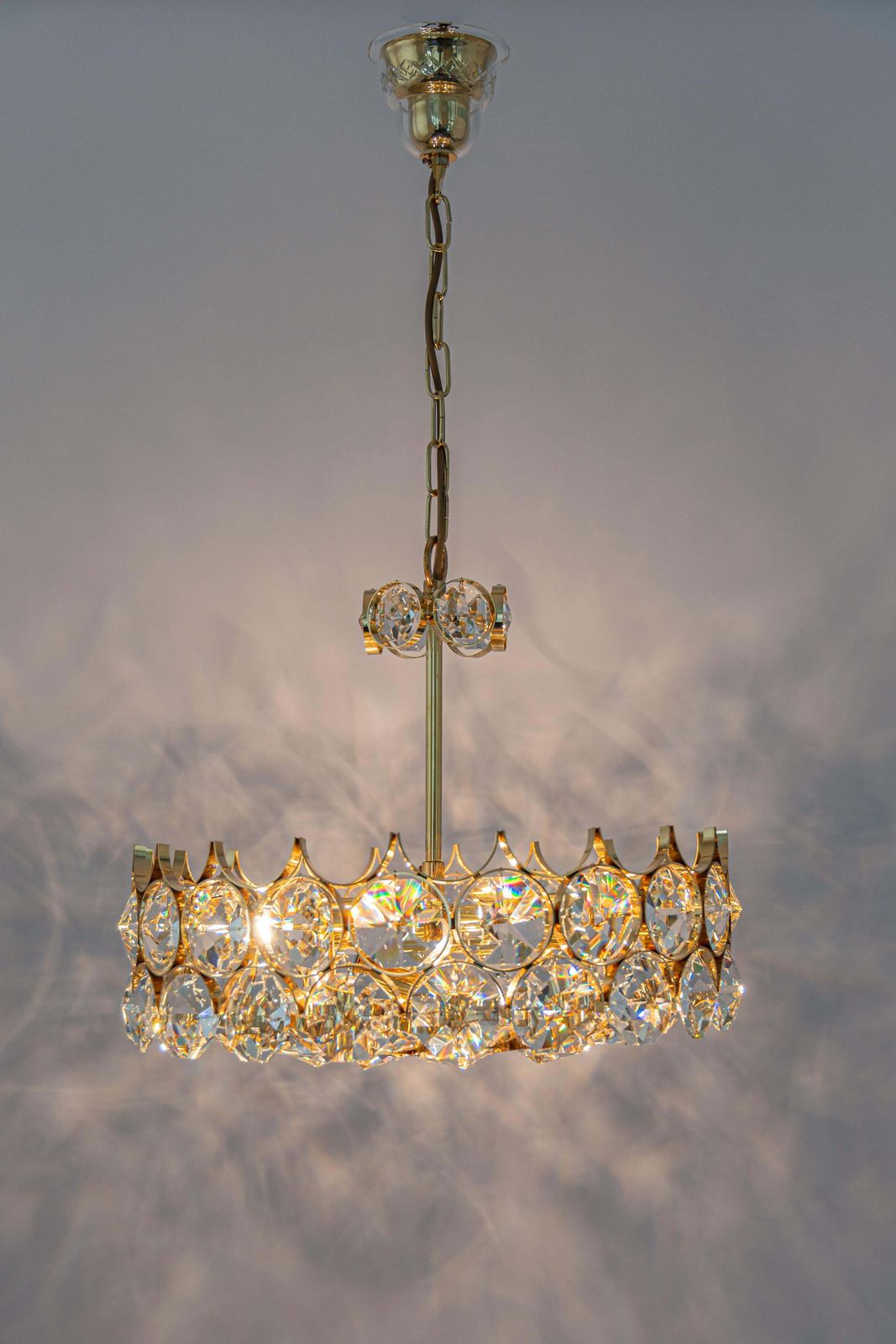 photo vinterior 1 Of 4 Large Gilt Brass Chandelier, Sciolari Design By Palwa, Germany, 1970s