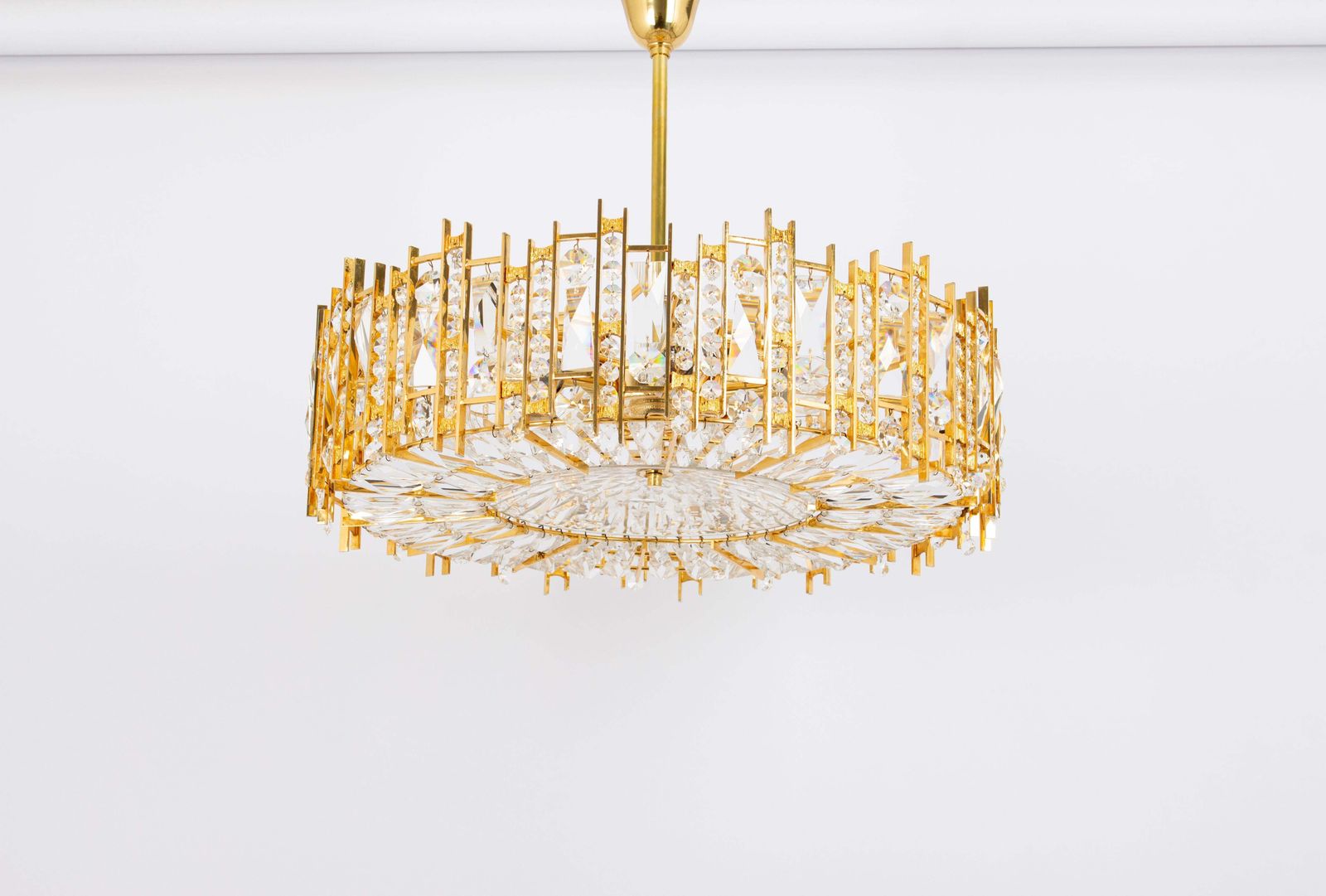 Large Gilt Brass And Crystal Chandelier, By Palwa, Germany, 1970s photo vinterior