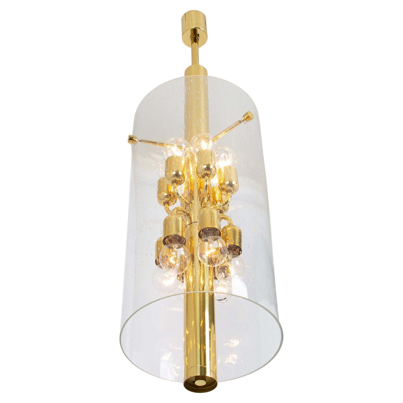 1 Of 3 Brass Lantern Form Pendant Cylindrical Glass By Limburg, Germany, 1960s