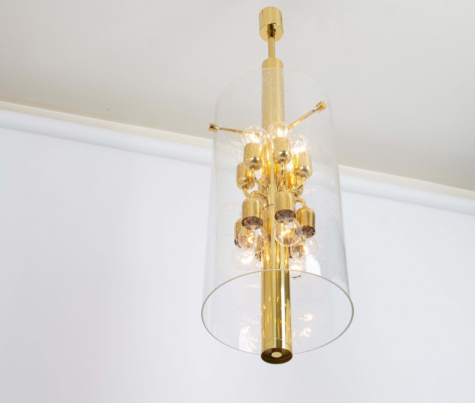 1 Of 3 Brass Lantern Form Pendant Cylindrical Glass By Limburg, Germany, 1960s photo Lighting