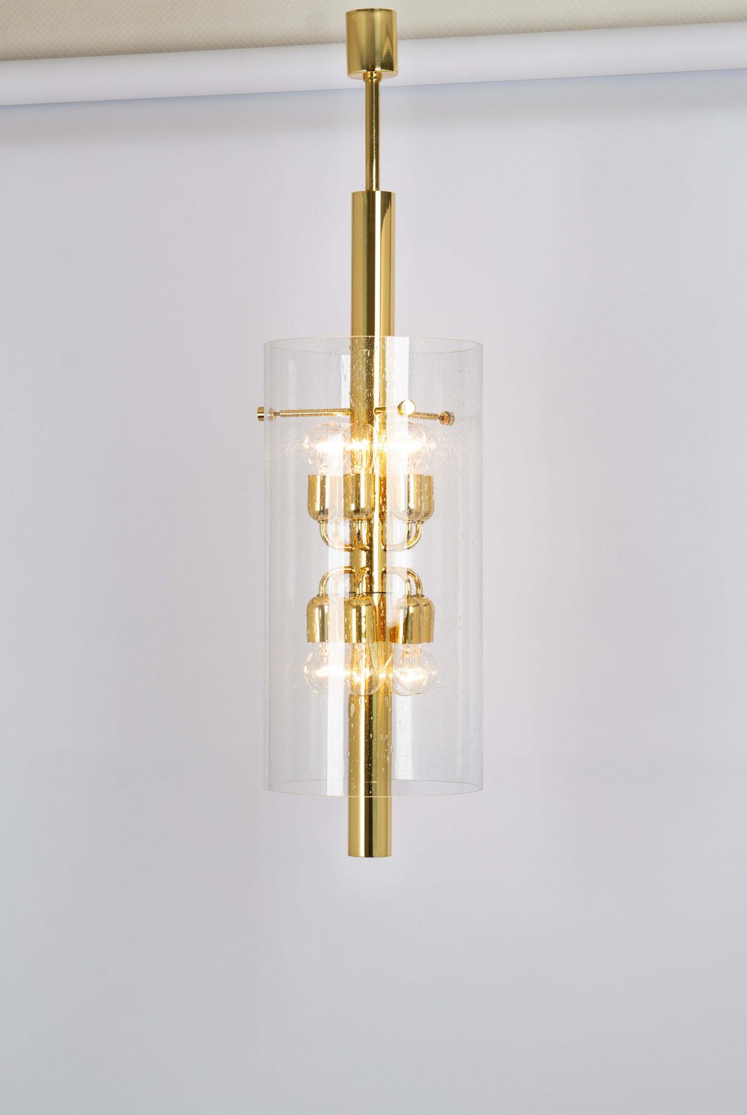 1 Of 3 Brass Lantern Form Pendant Cylindrical Glass By Limburg, Germany, 1960s photo buy