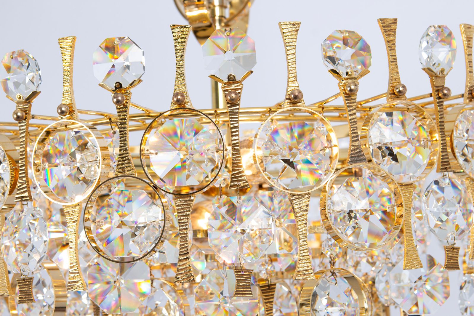 Large Gilt Brass And Crystal Chandelier, By Palwa, Germany, 1970s photo Lighting