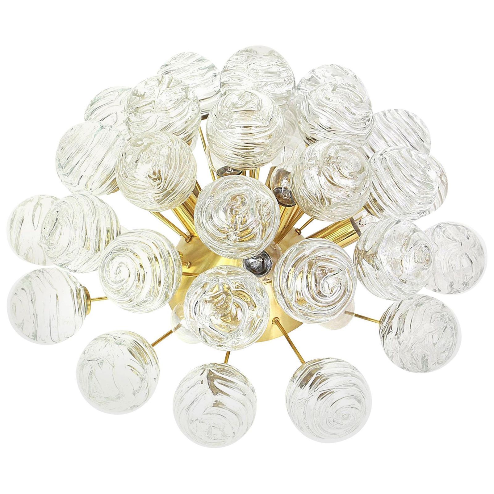 1 Of 2 Spectacular Sputnik Flushmount Glass Snow Balls By Doria, Germany, 1970s
