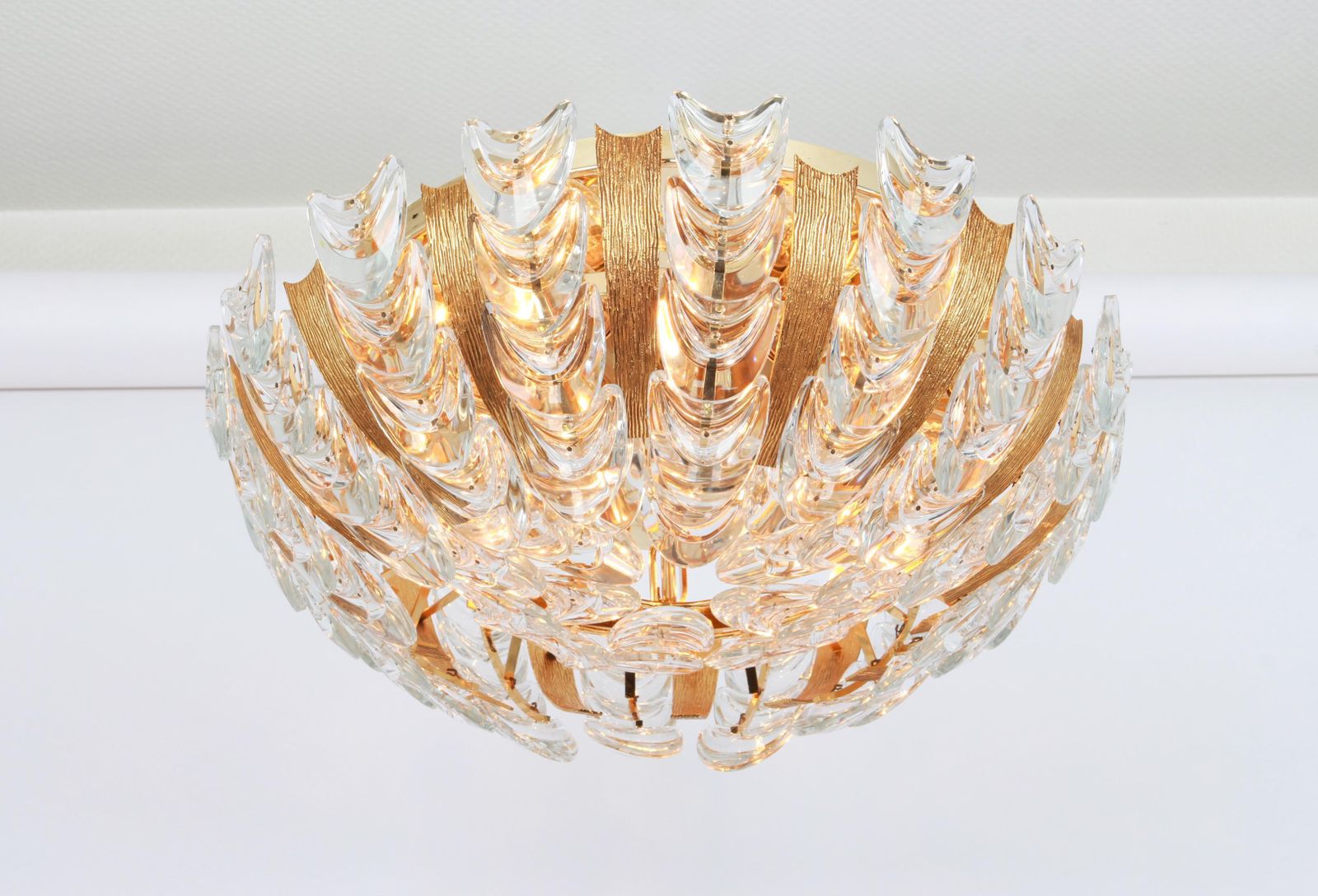 Delicate Gilt Brass Crystal Glass Flower Chandelier By Palwa, Germany, 1970s photo furniture