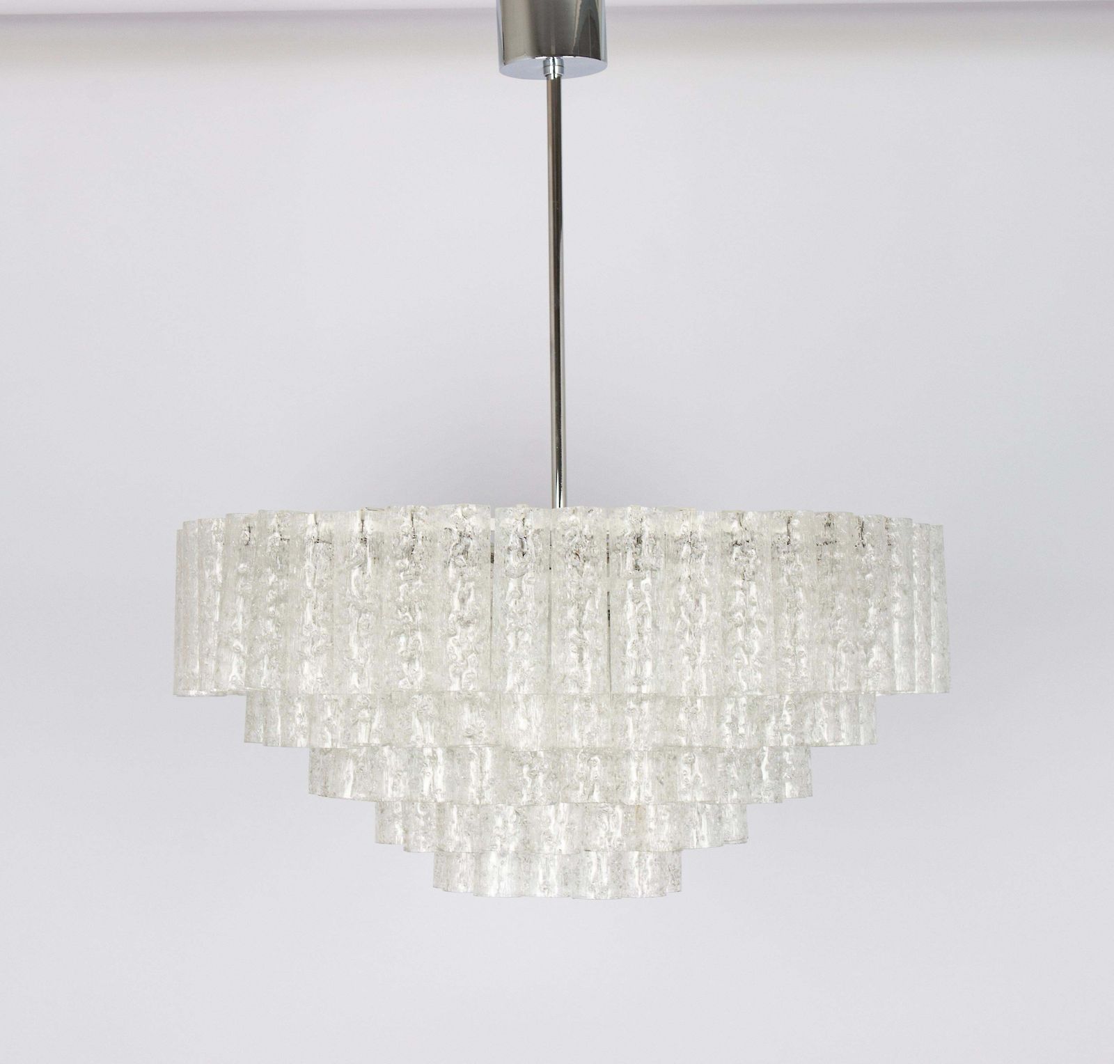 1 Of 3 Large Doria Ice Glass Tubes Chandelier, Germany, 1960s photo Lighting