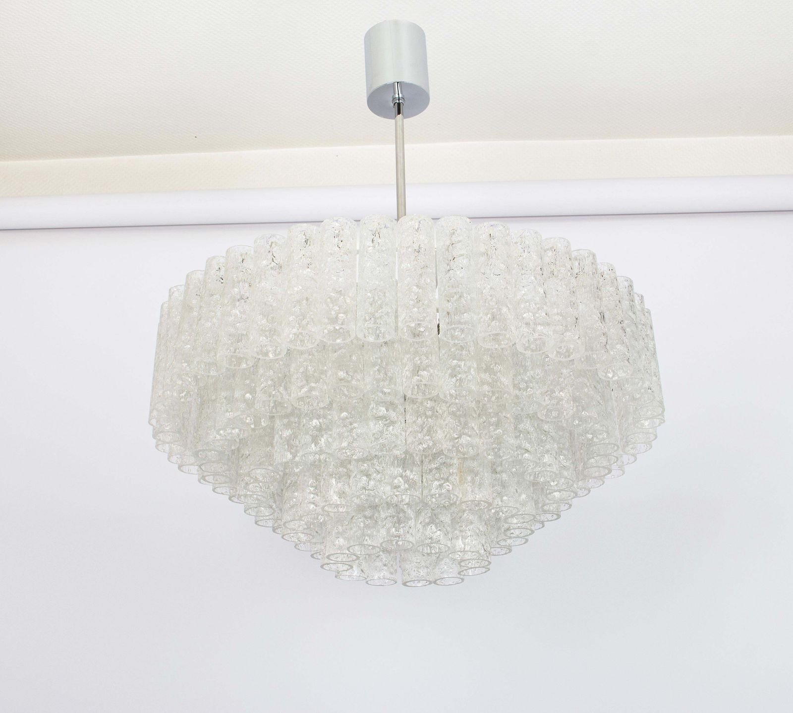 1 Of 3 Large Doria Ice Glass Tubes Chandelier, Germany, 1960s photo 2923.0