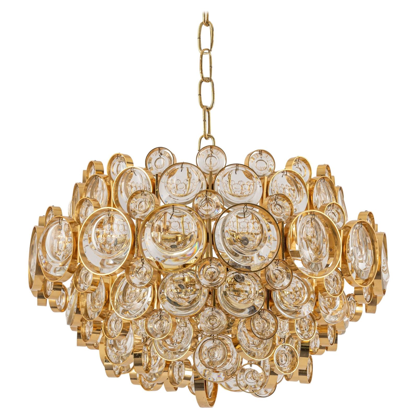 Stunning Gilt Brass Chandelier, Sciolari Design Style By Palwa, Germany, 1970s