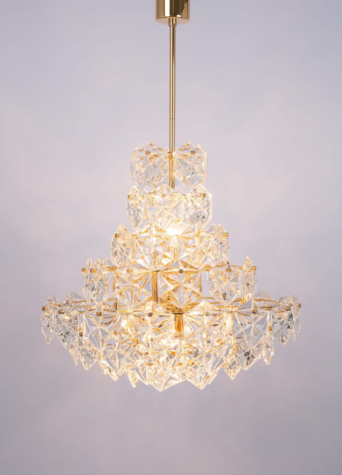 Stunning Huge Chandelier, Brass And Crystal Glass By Kinkeldey, Germany, 1970s photo vinterior