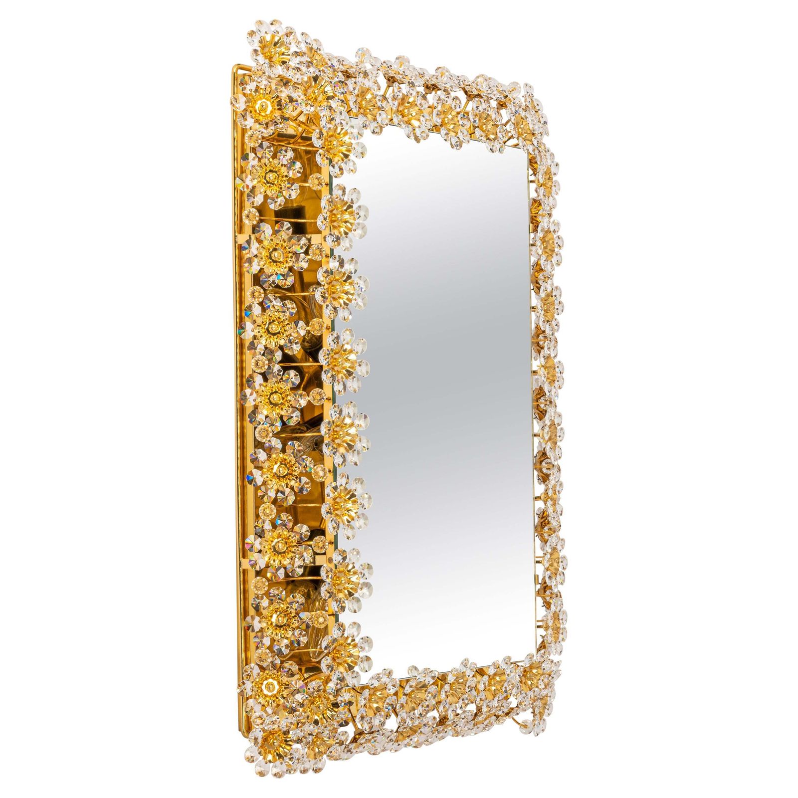 Spectacular Backlit Mirror Gilded Brass And Crystal Glass By Palwa, Germany