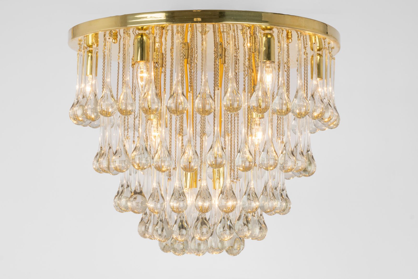 1 Of 3 Large Murano Glass Tear Drop Chandelier, Christoph Palme, Germany, 1970s photo vintage