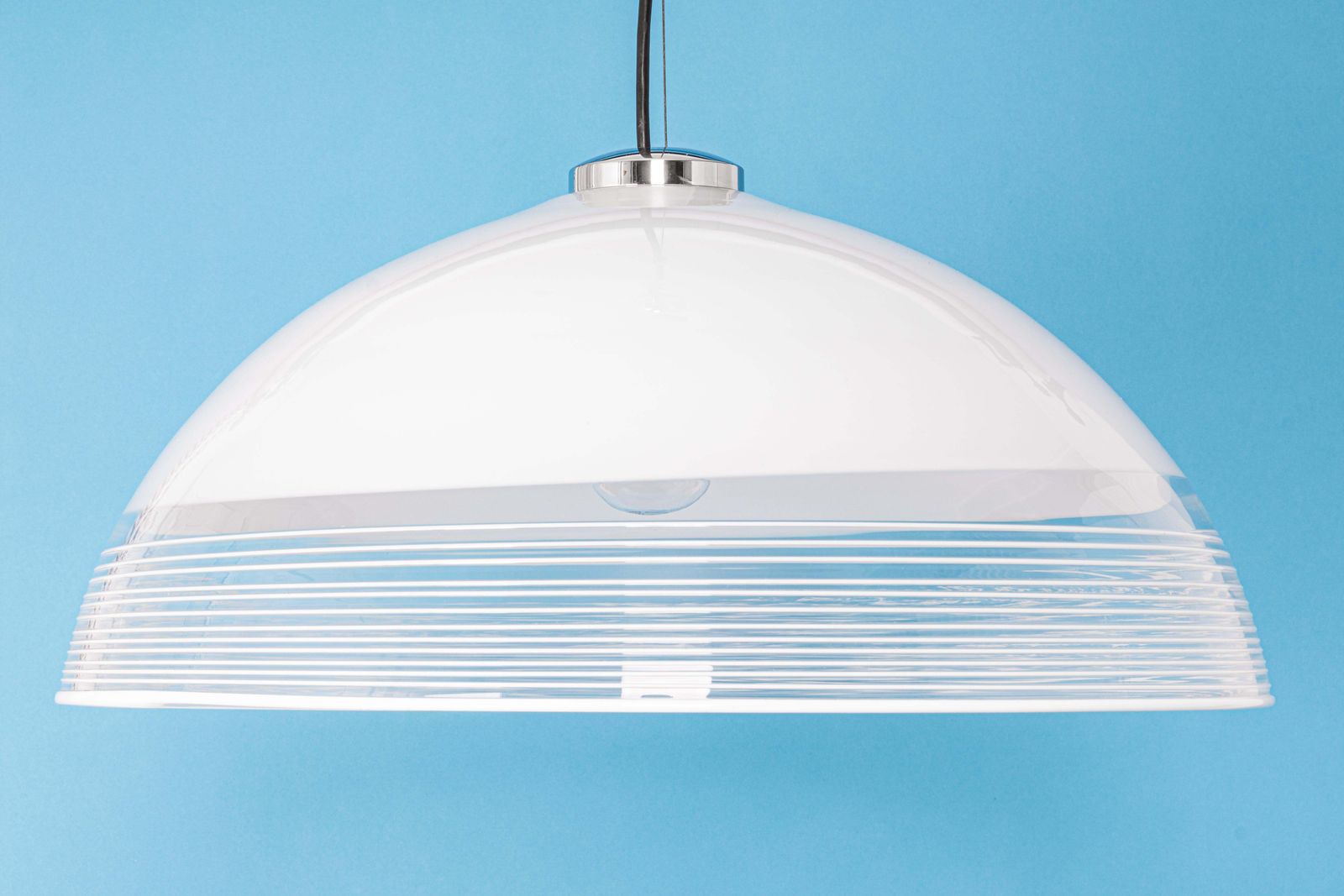 photo for sale Wonderful White Glass Pendant Light, Vetri Murano, Italy, 1970s