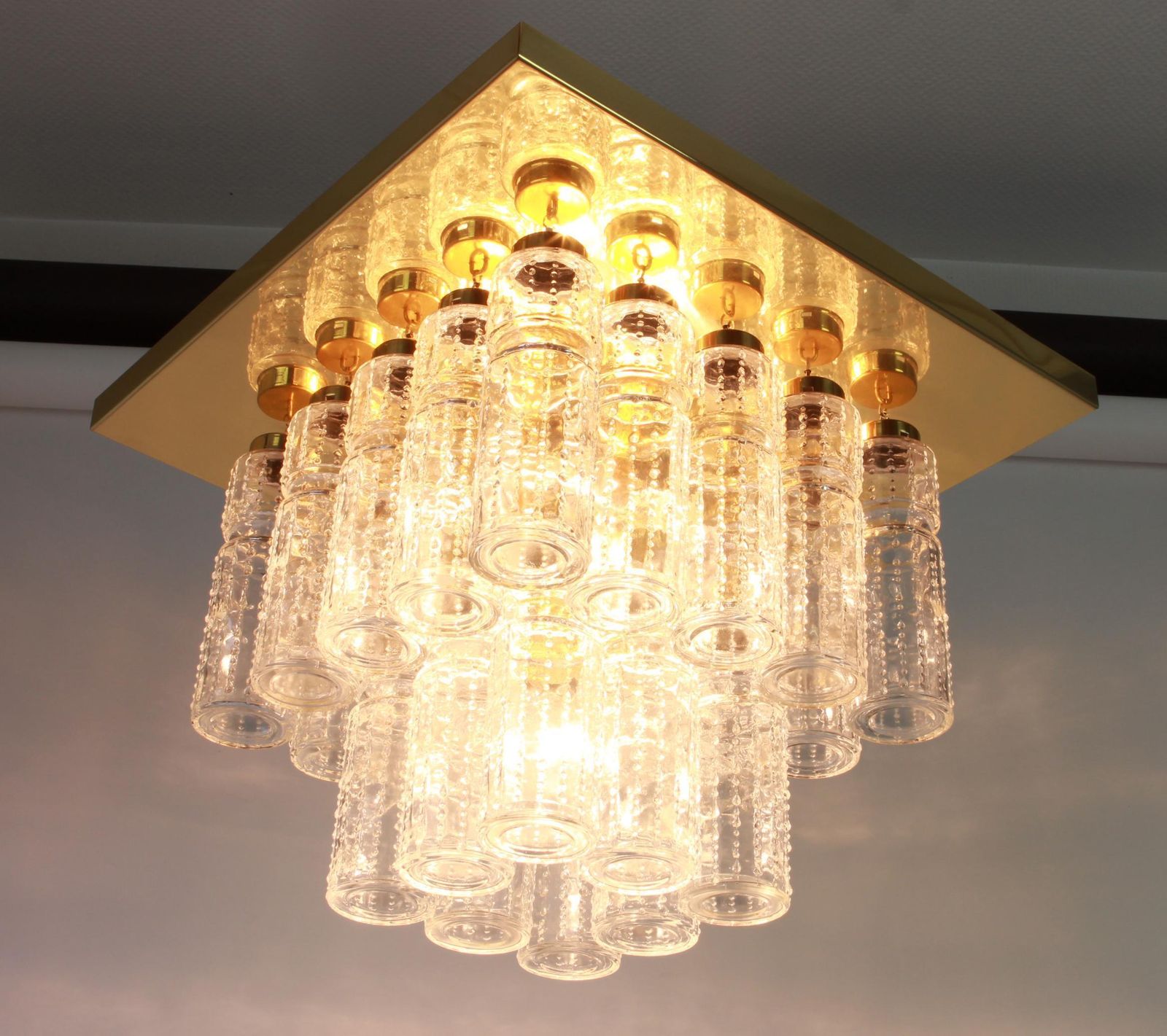 1 Of 2 Large Brass Crystal Glass Chandelier By Limburg, Germany, 1960s photo furniture